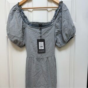 Who What Wear Gray Midi Dress with Puff Sleeves medium color chambray twill